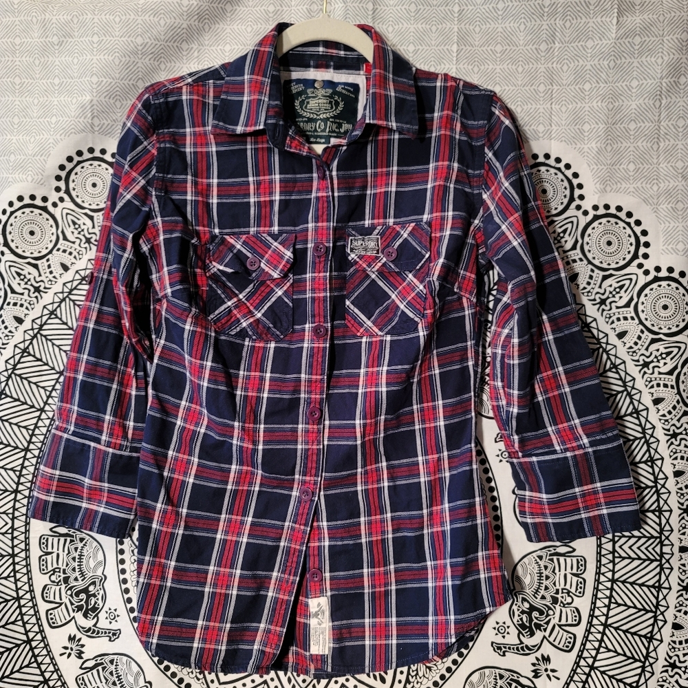 Superdry denim plaid shirt NWOT